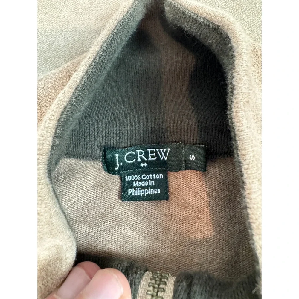 J. Crew Mens 1/4 Zip Mock Neck‎ Pullover  Beige Knit Cotton Sweater S OVERSIZED